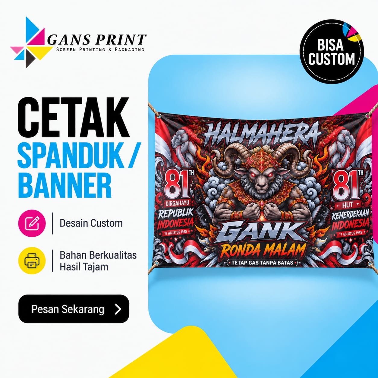 Cetak Spanduk / Banner Flexi Outdoor & Indoor High Resolution - GansPrint