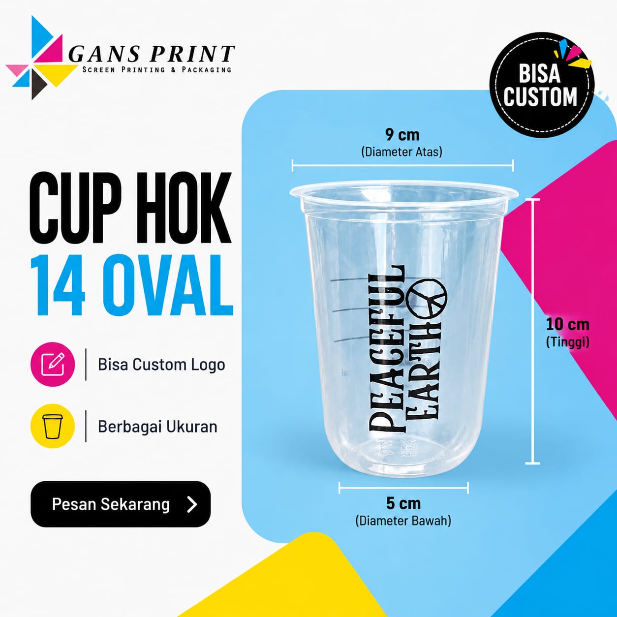 Cup Hok Oval & Slim 14 oz / 22 oz Sablon GansPrint