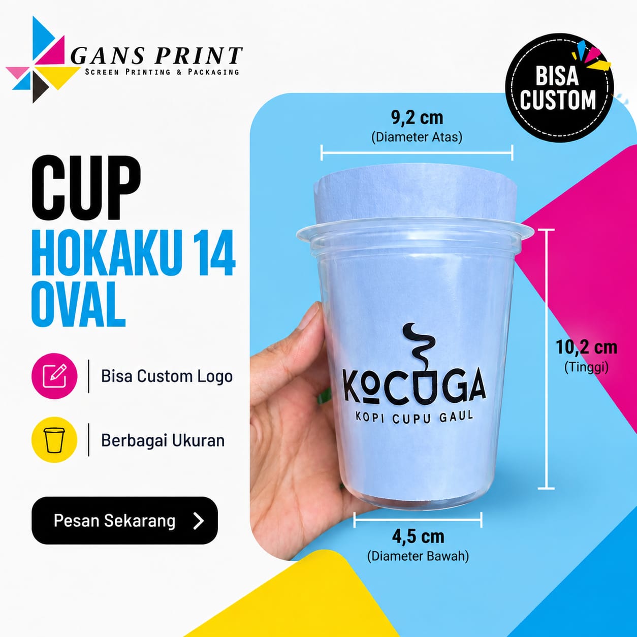 Cup Hokaku 14 oz Oval Sablon Custom - GansPrint