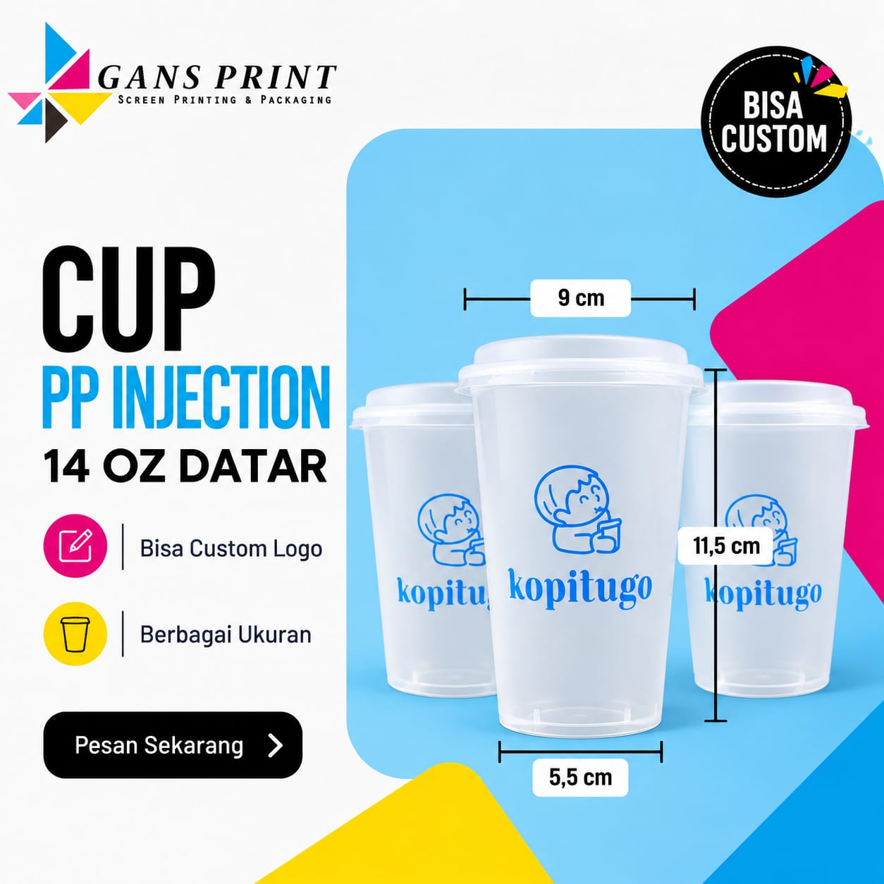 Cup PP Injection 14 oz Datar Premium Tebal GansPrint