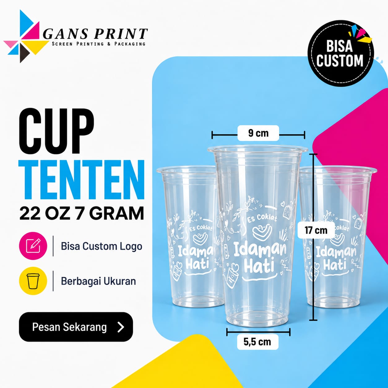 Cup Tenten 22 oz 7 Gram Jumbo Sablon Kafe - GansPrint
