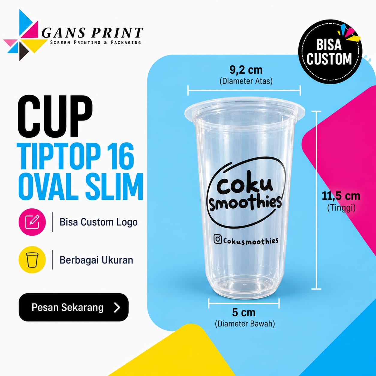 Cup TipTop 16 oz & 22 oz Oval Slim GansPrint
