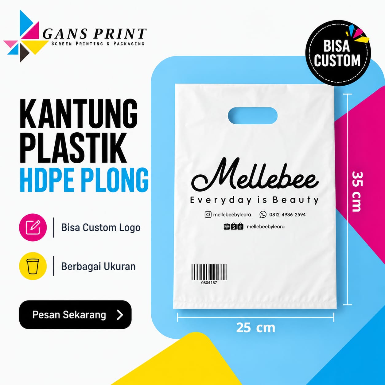Kantung Plastik HDPE Plong Sablon Olshop Uk 20x30 - 35x50 GansPrint