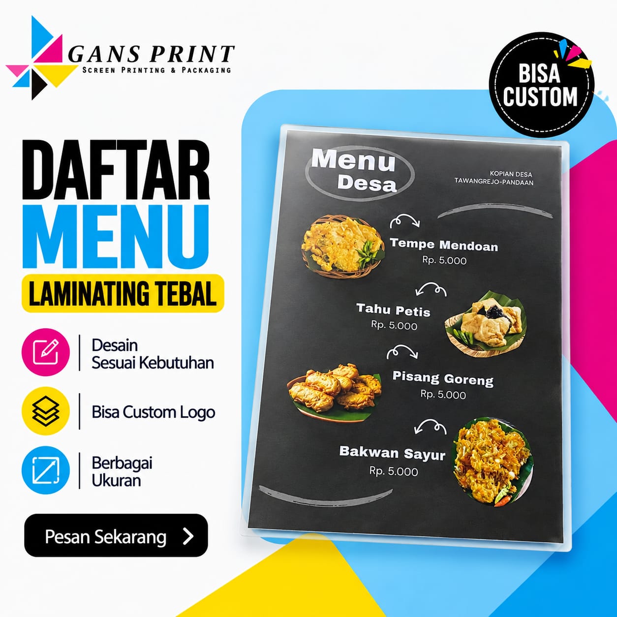 Cetak Lembar Daftar Menu Kafe Resto Laminating AP 230/260 GSM - GansPrint