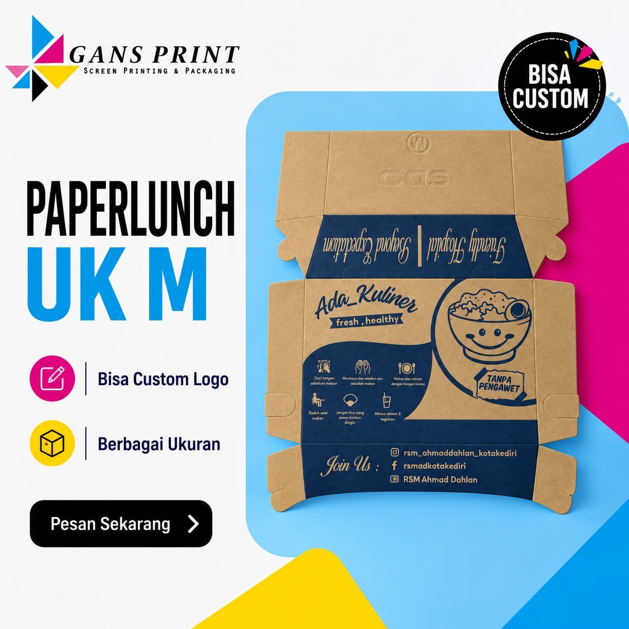 Paper Lunch Box Food Grade Size M & L Kraft/Ivory - GansPrint