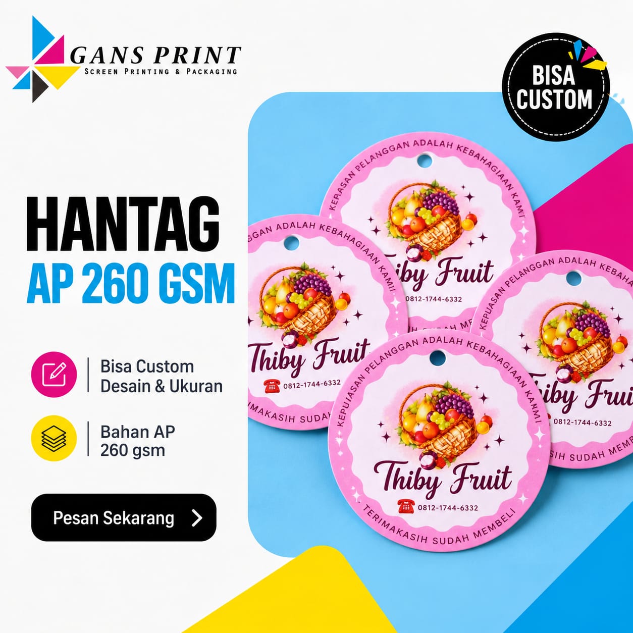 Hangtag Baju & Hijab AP 260 GSM Custom Bentuk + Lubang - GansPrint