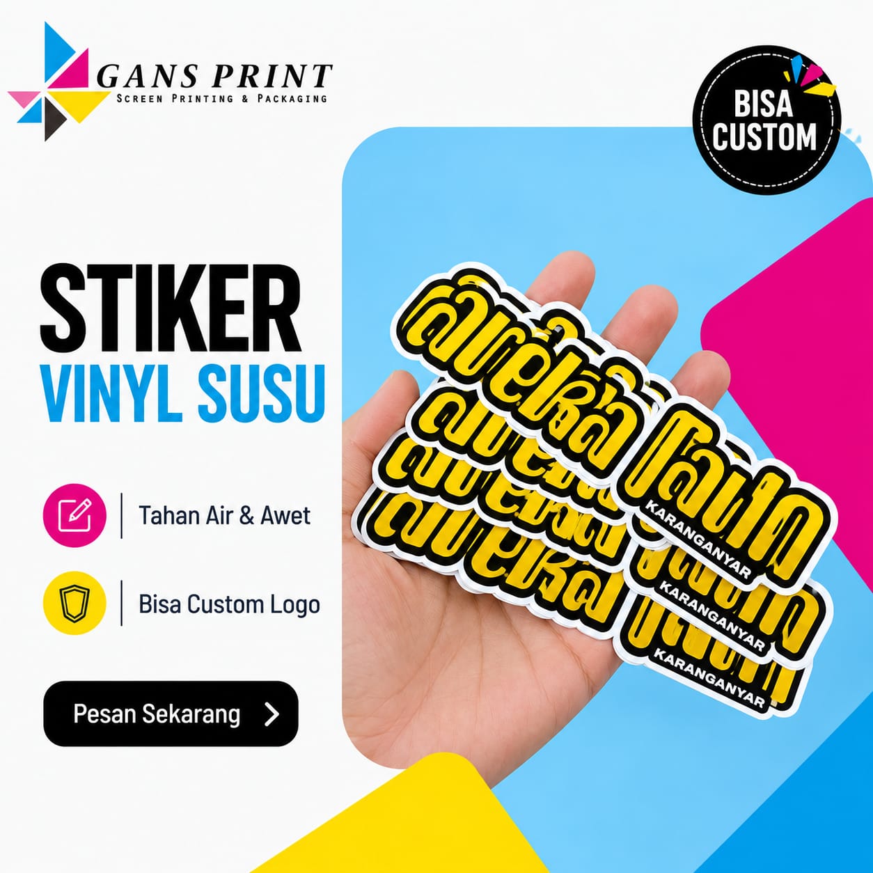 Cetak Stiker Vinyl Susu Tahan Air & Awet Die Cut GansPrint